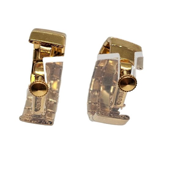 Vintage signed Napier Screw‎ Back Earrings Gold Tone Hoop Mid Century Modern - Picture 12 of 16